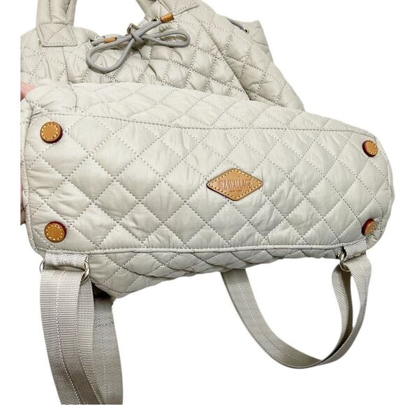 MZ WALLACE Metro Convertible Quilted Nylon Water Resistant Grey Backpack Women’s - Picture 5 of 12